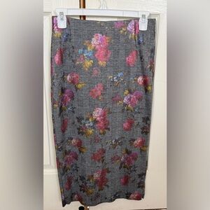 eCi New York Floral Plaid Midi Skirt XS Career Office